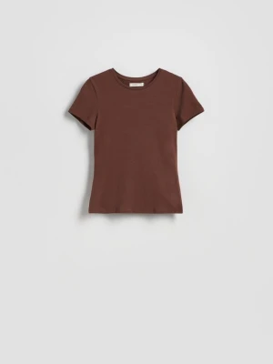 Reserved - Bawełniany t-shirt slim fit - ciemnobrązowy
