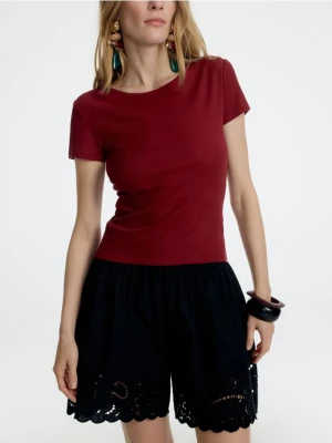 Reserved - Bawełniany t-shirt slim fit - ciemnofioletowy