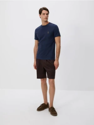 Reserved - Bawełniany t-shirt slim fit - granatowy