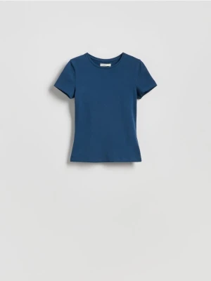 Reserved - Bawełniany t-shirt slim fit - granatowy