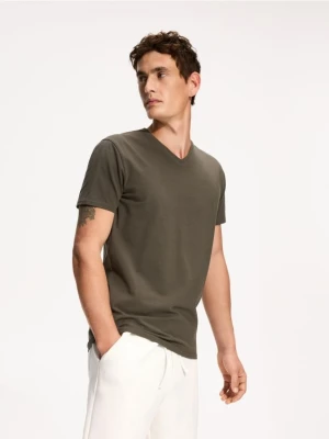 Reserved - Bawełniany t-shirt slim fit - jasnozielony