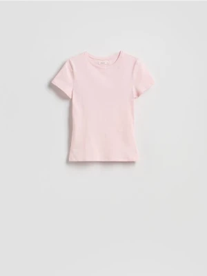 Reserved - Bawełniany t-shirt slim fit - pastelowy róż