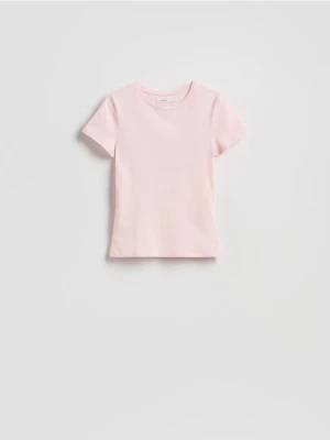 Reserved - Bawełniany t-shirt slim fit - pastelowy róż
