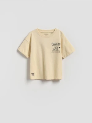 Reserved - Bawełniany t-shirt Snoopy - kremowy