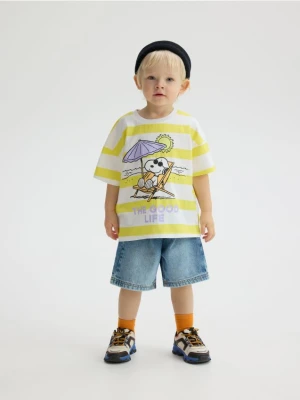 Reserved - Bawełniany t-shirt Snoopy - złamana biel