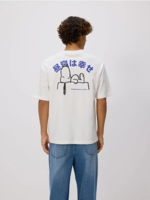 Reserved - Bawełniany t-shirt Snoopy - złamana biel