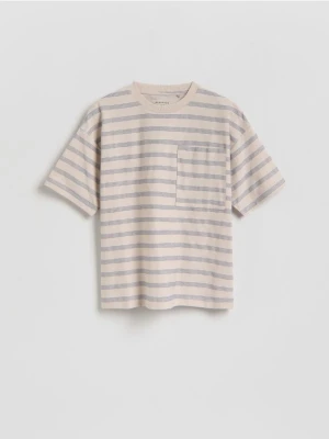 Reserved - Bawełniany t-shirt w paski - beżowy