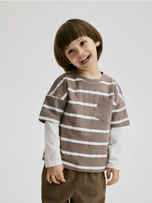 Reserved - Bawełniany t-shirt w paski - brązowy