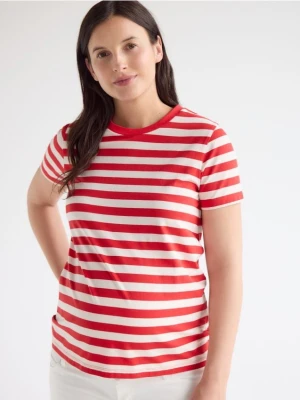 Reserved - Bawełniany t-shirt w paski - czerwony