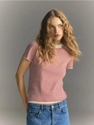 Reserved - Bawełniany t-shirt w paski - czerwony