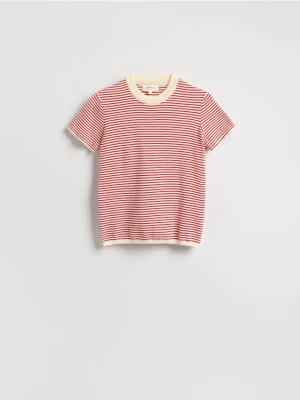 Reserved - Bawełniany t-shirt w paski - czerwony