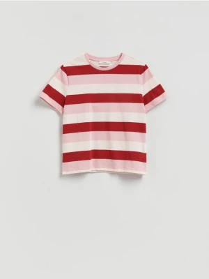 Reserved - Bawełniany t-shirt w paski - czerwony