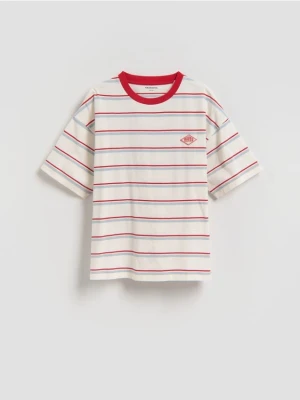 Reserved - Bawełniany t-shirt w paski - czerwony