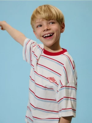 Reserved - Bawełniany t-shirt w paski - czerwony