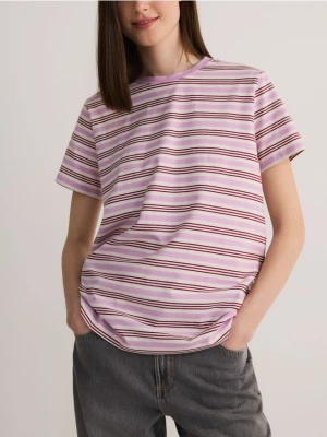 Reserved - Bawełniany t-shirt w paski - fioletowy