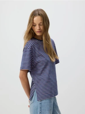 Reserved - Bawełniany t-shirt w paski - granatowy