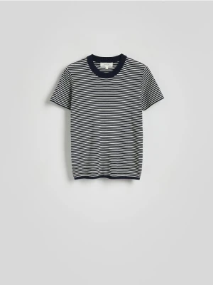 Reserved - Bawełniany t-shirt w paski - granatowy
