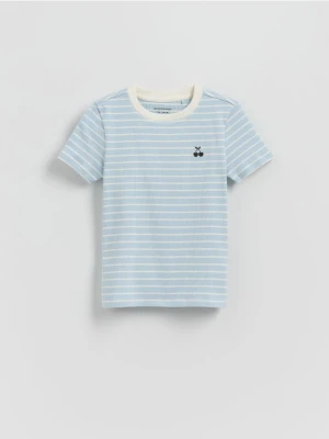 Reserved - Bawełniany t-shirt w paski - jasnoniebieski