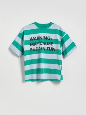 Reserved - Bawełniany t-shirt w paski - jasnoniebieski