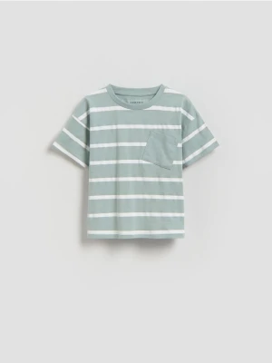 Reserved - Bawełniany t-shirt w paski - jasnoniebieski