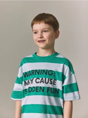 Reserved - Bawełniany t-shirt w paski - jasnoniebieski