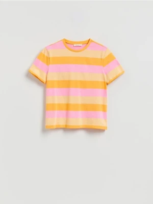 Reserved - Bawełniany t-shirt w paski - jasnożółty