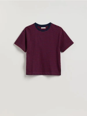 Reserved - Bawełniany t-shirt w paski - karminowy