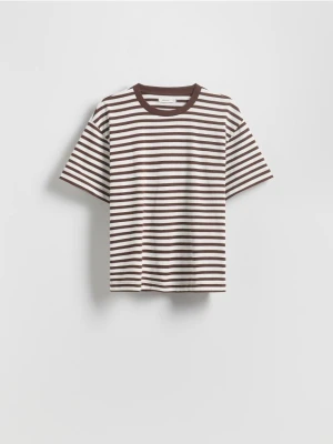 Reserved - Bawełniany t-shirt w paski - kremowy