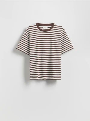 Reserved - Bawełniany t-shirt w paski - kremowy