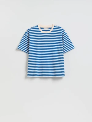 Reserved - Bawełniany t-shirt w paski - kremowy