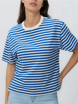 Reserved - Bawełniany t-shirt w paski - kremowy