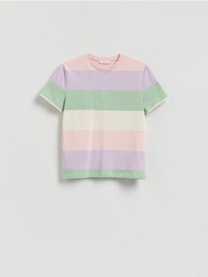 Reserved - Bawełniany t-shirt w paski - lawendowy