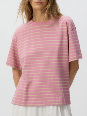 Reserved - Bawełniany t-shirt w paski - różowy