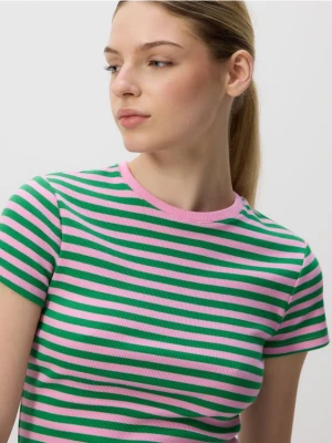 Reserved - Bawełniany t-shirt w paski - zielony