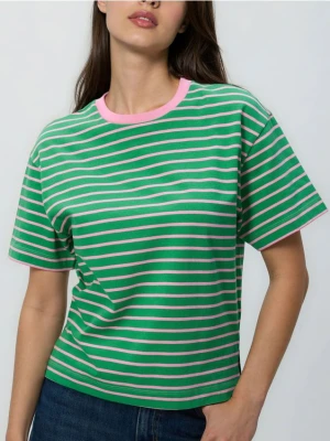 Reserved - Bawełniany t-shirt w paski - zielony