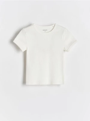 Reserved - Bawełniany t-shirt w prążki - złamana biel