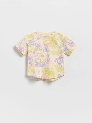 Reserved - Bawełniany t-shirt we wzory - beżowy