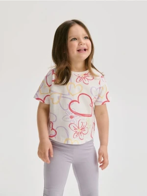 Reserved - Bawełniany t-shirt we wzory - złamana biel