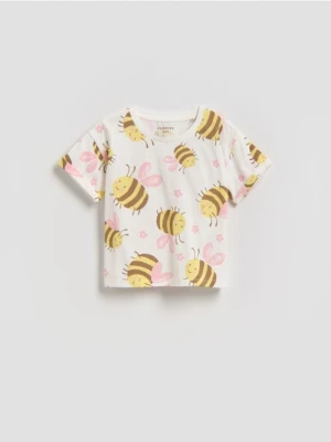 Reserved - Wzorzysty t-shirt - złamana biel