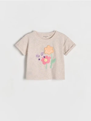 Reserved - Bawełniany t-shirt z aplikacją 3d - wielobarwny