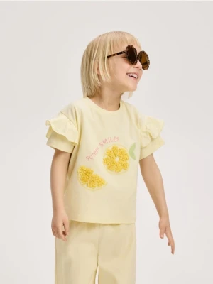 Reserved - Bawełniany t-shirt z aplikacją 3d - żółty