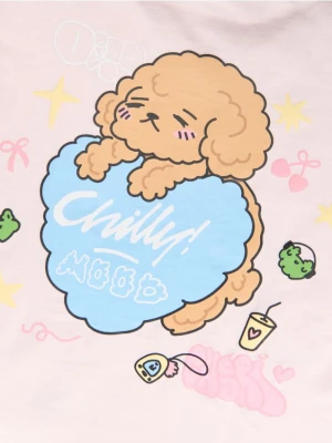 Reserved - Bawełniany t-shirt z aplikacją Boffie & Poko - pastelowy róż