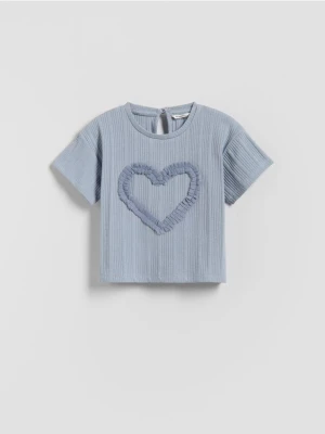 Reserved - Bawełniany t-shirt z aplikacją - jasnoniebieski