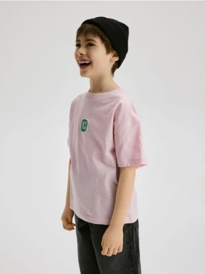 Reserved - Bawełniany t-shirt z aplikacją - pastelowy róż