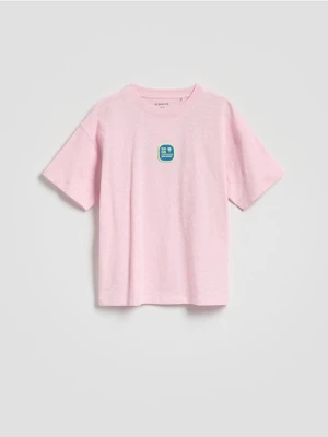 Reserved - Bawełniany t-shirt z aplikacją - pastelowy róż