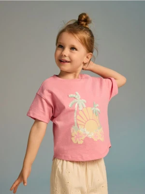 Reserved - Bawełniany t-shirt z aplikacją - różowy