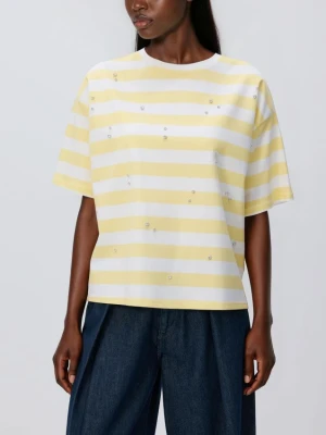 Reserved - Bawełniany t-shirt z aplikacją - żółty