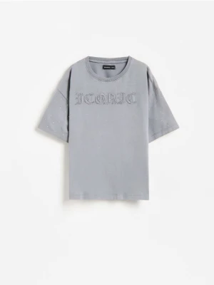 Reserved - Bawełniany t-shirt z aplikacjami - ciemnoszary