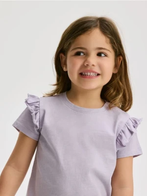 Reserved - Bawełniany t-shirt z falbankami - lawendowy