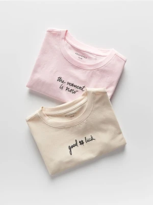 Reserved - Bawełniany t-shirt z haftem 2 pack - wielobarwny